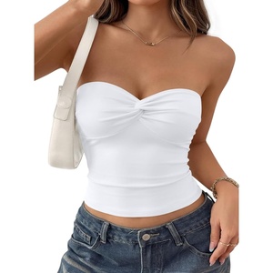 image:imageTrendy Queen Womens Strapless Tube Tops Bandeau Cute Summer Crop Tops Beach Vacation Outfits Spring Fashion Clothes 2026White