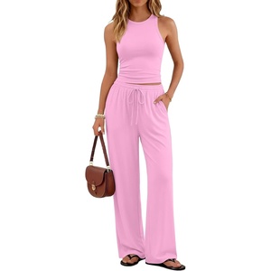 image:imageTrendy Queen Womens Summer 2 Piece Lounge Set Tank Top Wide Leg Pants Pockets 2026Pink